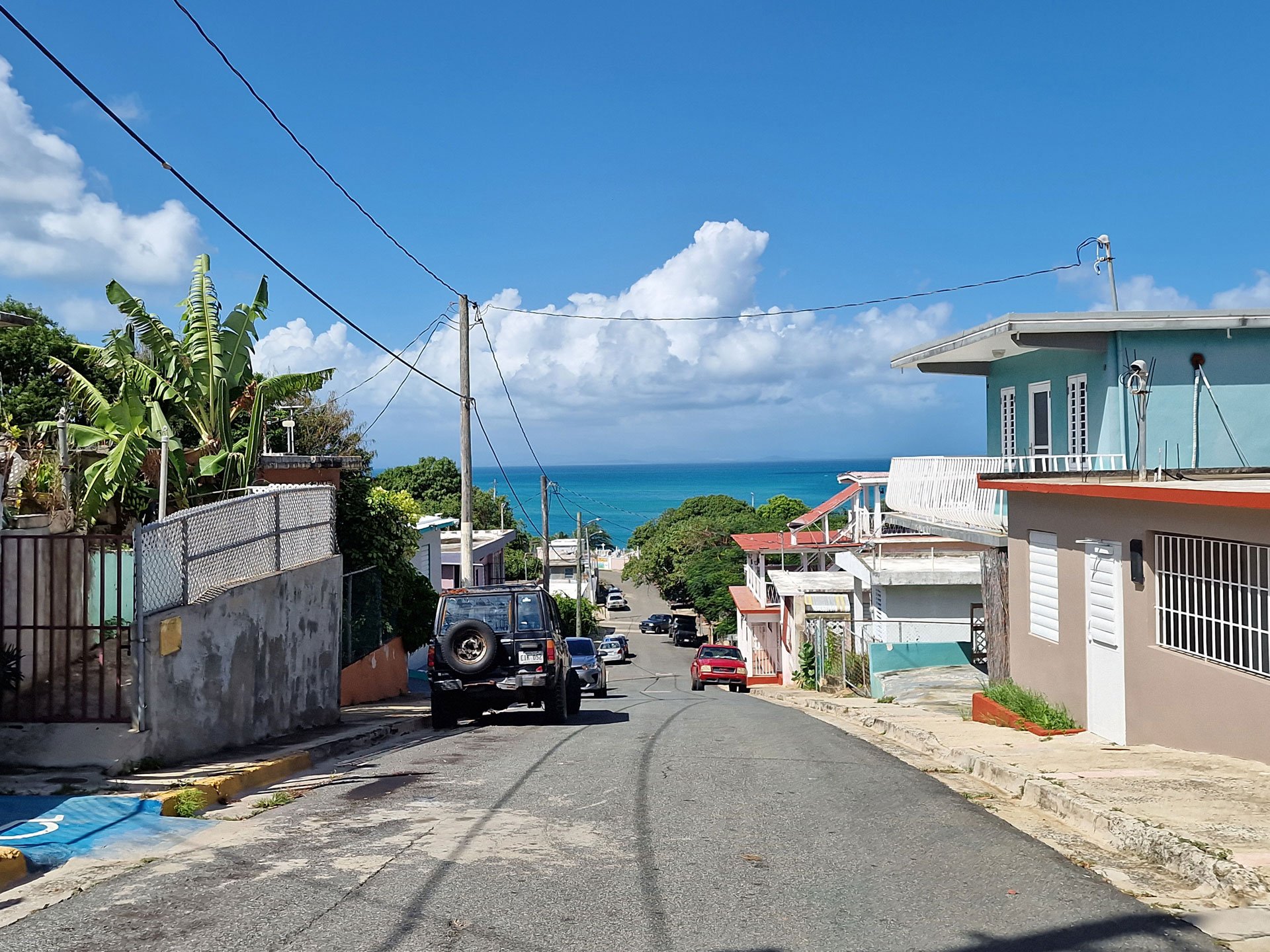 A view down the sunny street in Puerto Rico
