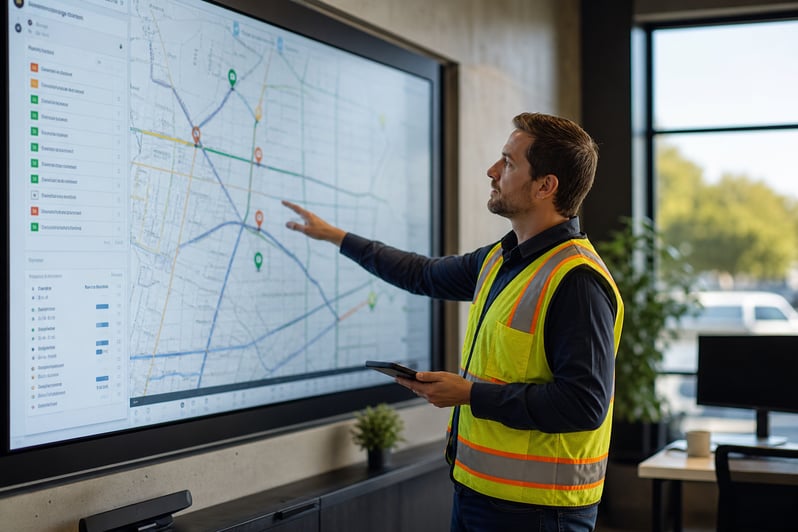 Municipal Road Engineer Reviewing Digital Map