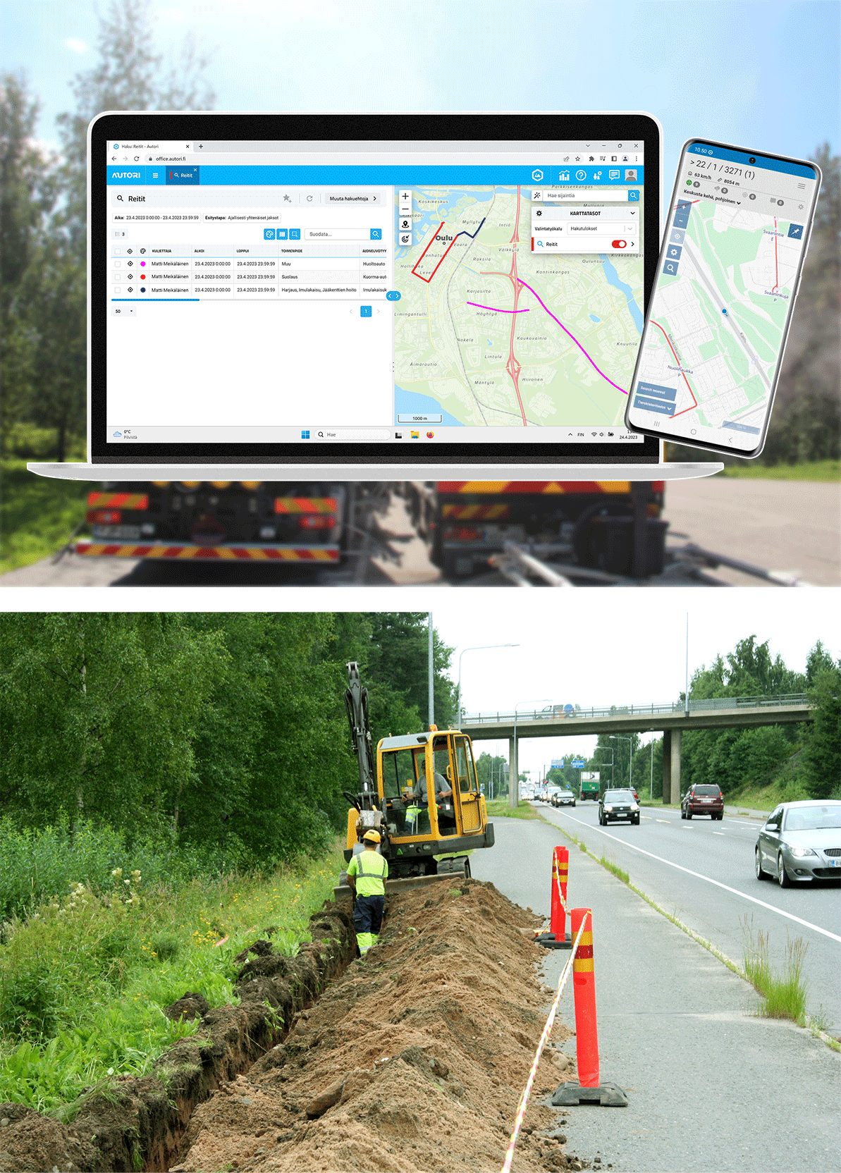 Autori Field Tools provides real-time asset management and inventory maintenance for different fields of road and electricity management, road marking, winter maintenance and more.