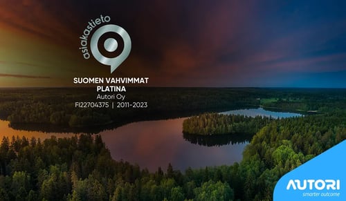 Autori Oy:lle myönnettiin Suomen Vahvimmat Platina-sertifikaatti